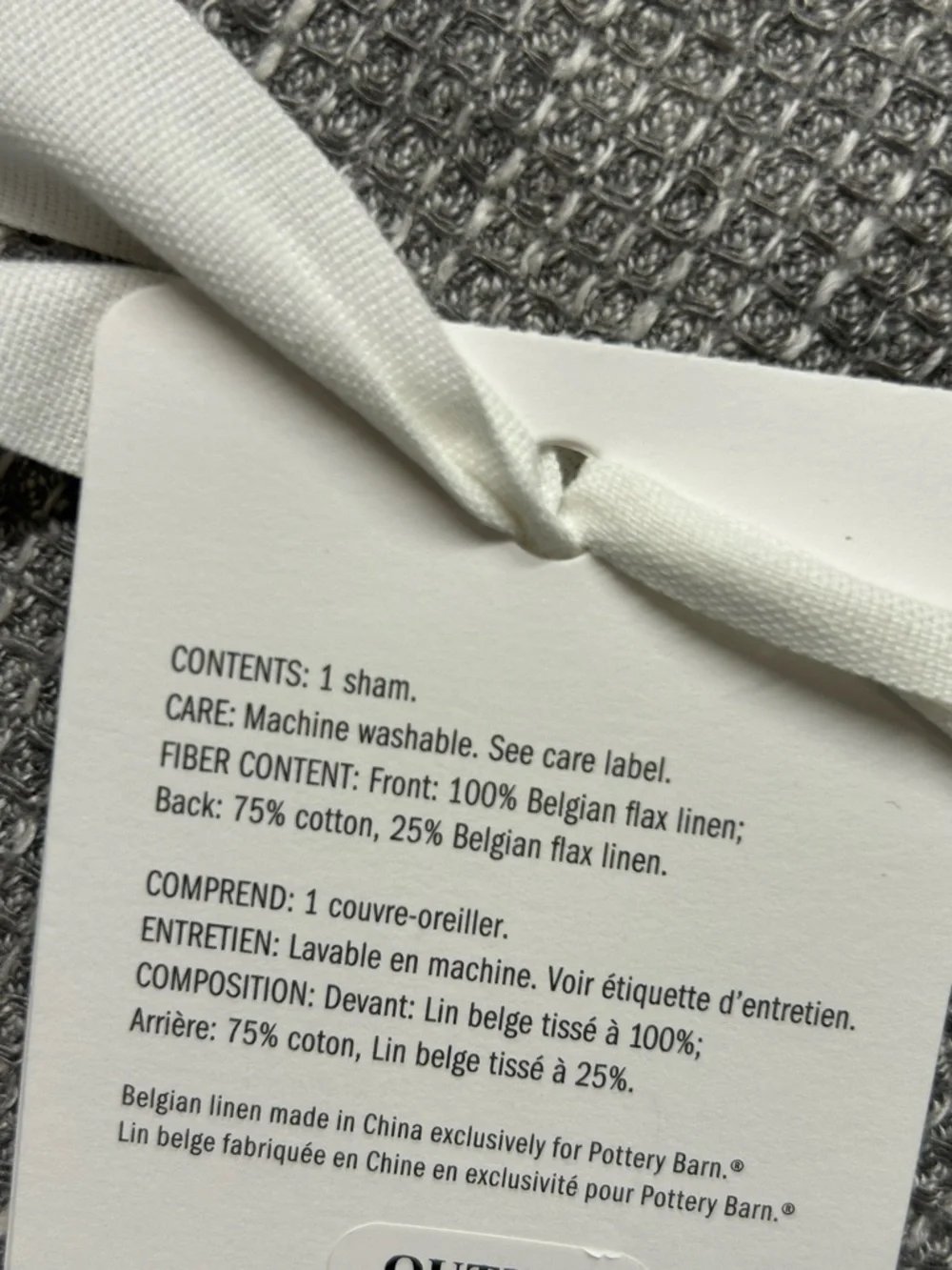 2 Belgian Flax Linen Waffle Weave Pillow Sham Covers Standard Sz Light Gray NWT